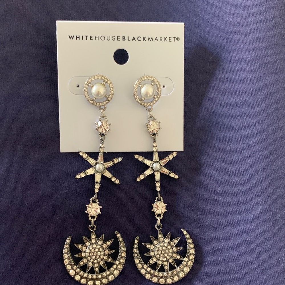 White House Black Market Silver Star and Moon Earrings